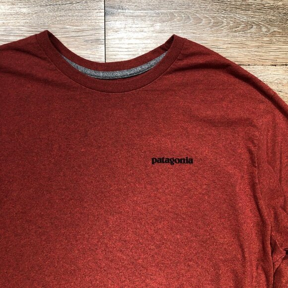 Patagonia Long Sleeve Responsibili-Tee T Shirt Maroon Rust Mountain Logo Size M - Picture 5 of 6